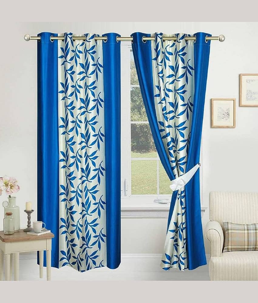 N2C Home Floral Semi-Transparent Eyelet Curtain 7 ft ( Pack of 2 ) - Teal