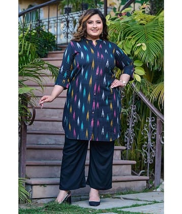 PrettyPlus by Desinoor.com Cotton Printed Front Slit Women's Kurti - Blue ( Pack of 1 )