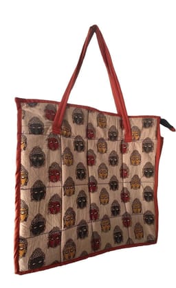 kalankari  Handmade cotton tote bag with intricate Buddha print, perfect for everyday use