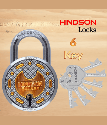 HINDSON Galaxy Brass Lock and Key Link Round 65mm with 6 Key, Steel Double Locking, 8 Lever Padlock for Door, Gate, Shutter ( Finish Gold )