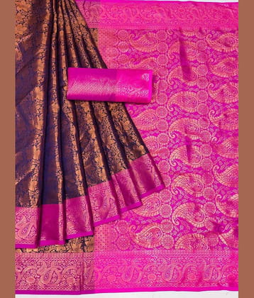 Kanooda Prints Jacquard Woven Saree With Unstitched Blouse Piece ( Multicolor )