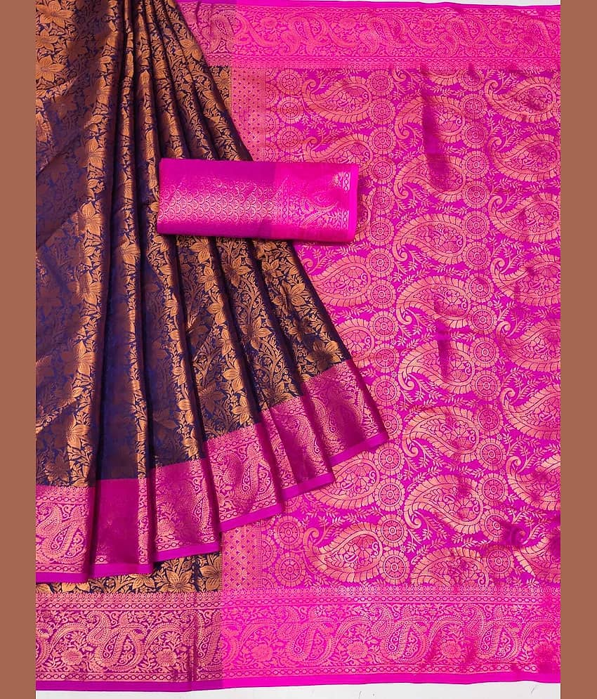 Kanooda Prints Jacquard Woven Saree With Unstitched Blouse Piece ( Multicolor )