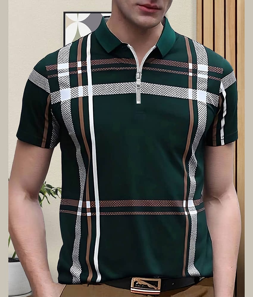 AOOSH Men Cotton Blend Regular Fit Printed Polo T Shirt ( Green )