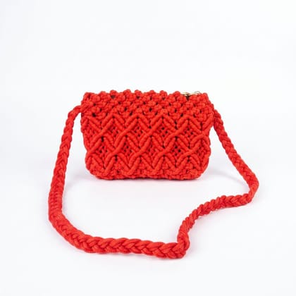 HANDCRAFTED RED MACRAME SLING BAG
