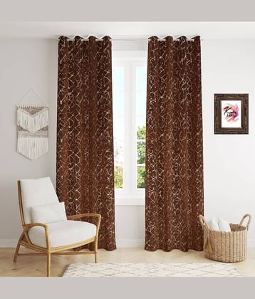 Kraftiq Homes Abstract Room Darkening Eyelet Curtain 9 ft ( Pack of 2 ) - Coffee