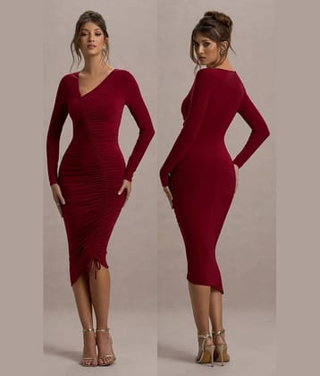 Traquila Women Lycra Solid Bodycon Dress ( Maroon )