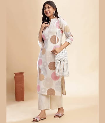 Vbuyz Women Cotton Blend Printed Straight Kurti With Palazzo ( Brown )