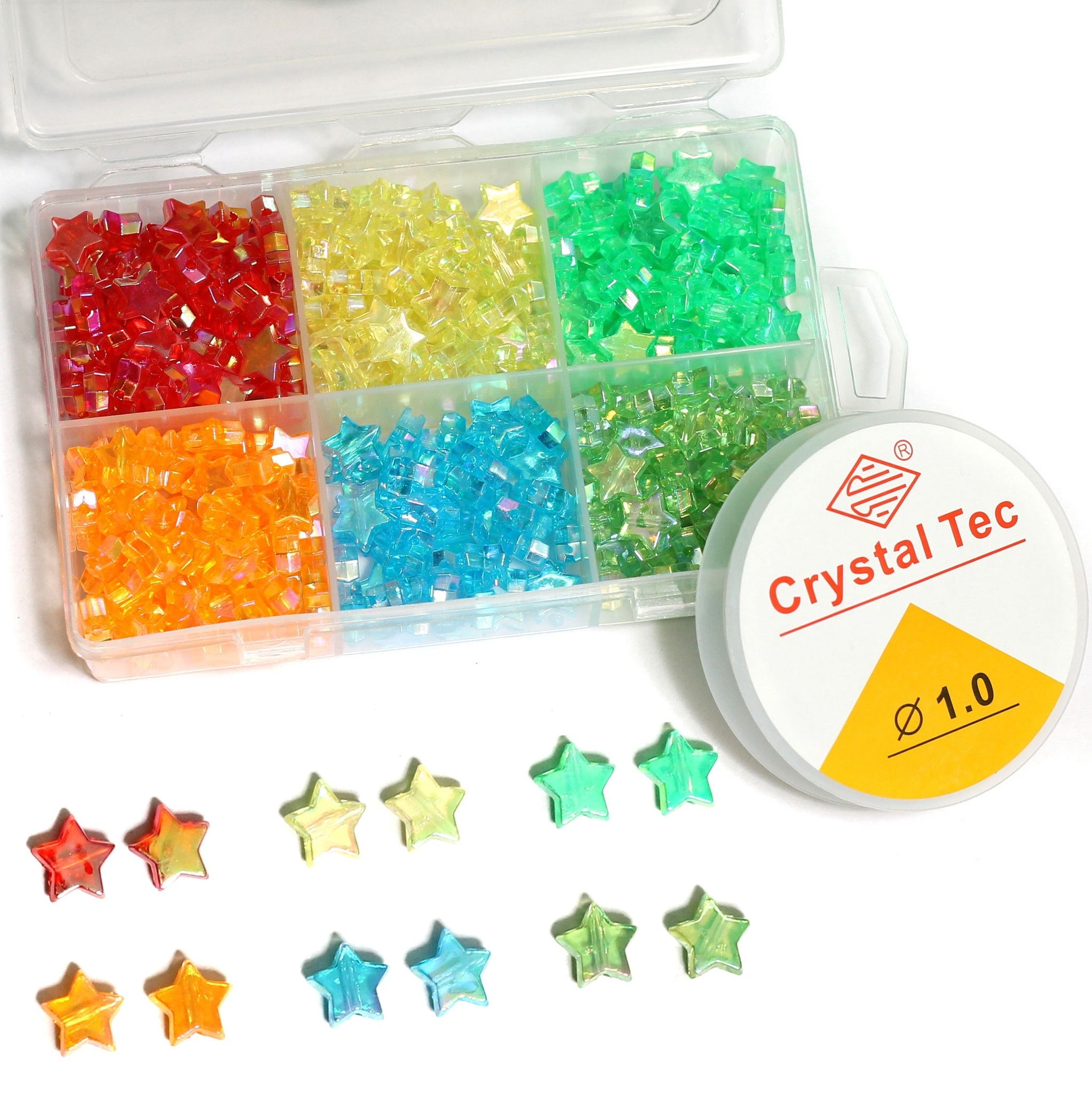 10 Pcs, 300 Pcs, 10mm Star Acrylic Spacer Beads Multicolor DIY Kit With 10 Mtrs Elastic Thread DIY Jewelry Bracelet Earring Necklace Craft Making-MultiColor