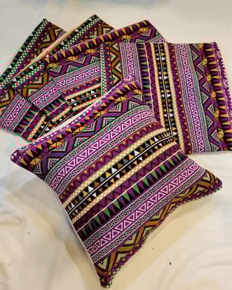 Khamma Ghani Cotton Lavish Multicolor Cushion Covers-12x12 (Set of 5)