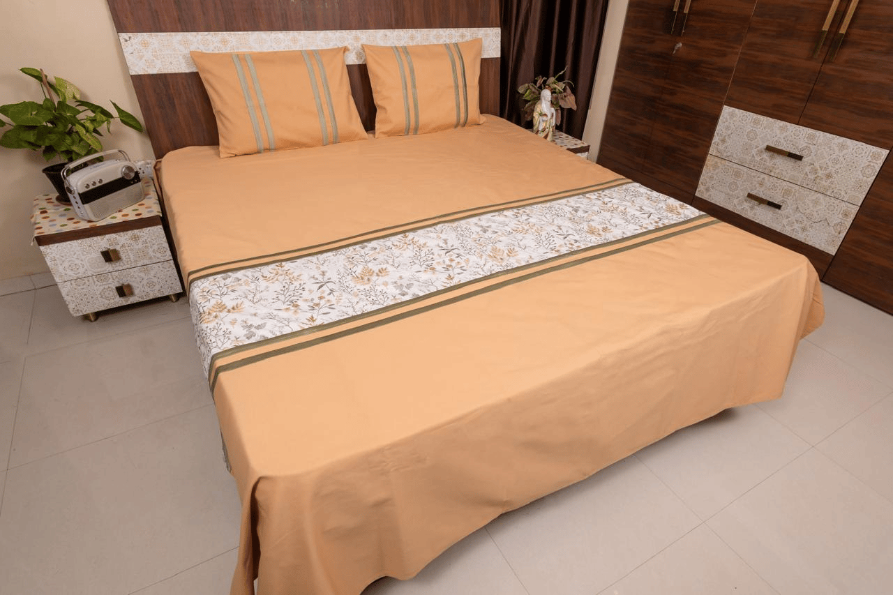 Premium King Size Cotton Bed Cover, Elegantly Embroidered With 2 Pillow Covers (Model 3)