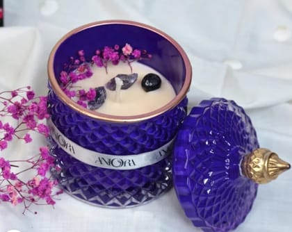 Diamond Cut Jar with Crystals Stones (Lavender)