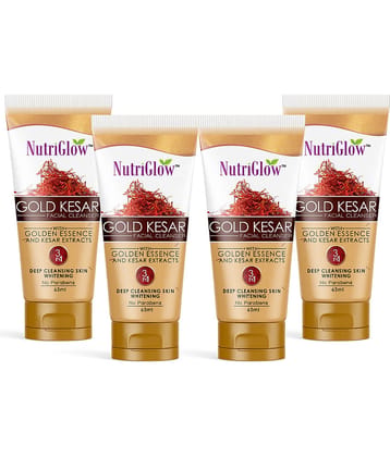 NutriGlow Gold Kesar Face Wash For Deep Cleansing and Radiant Skin, Tan Removal, Skin Tightening Non Foaming Face Wash, 65ml Each, Pack of 4