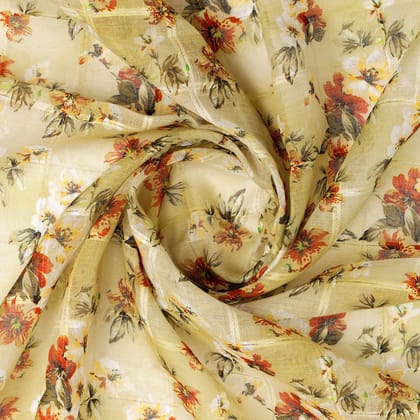 FAB VOGUE Studio Linen Look Digital Printed Polyester Fabric - Beige Floral