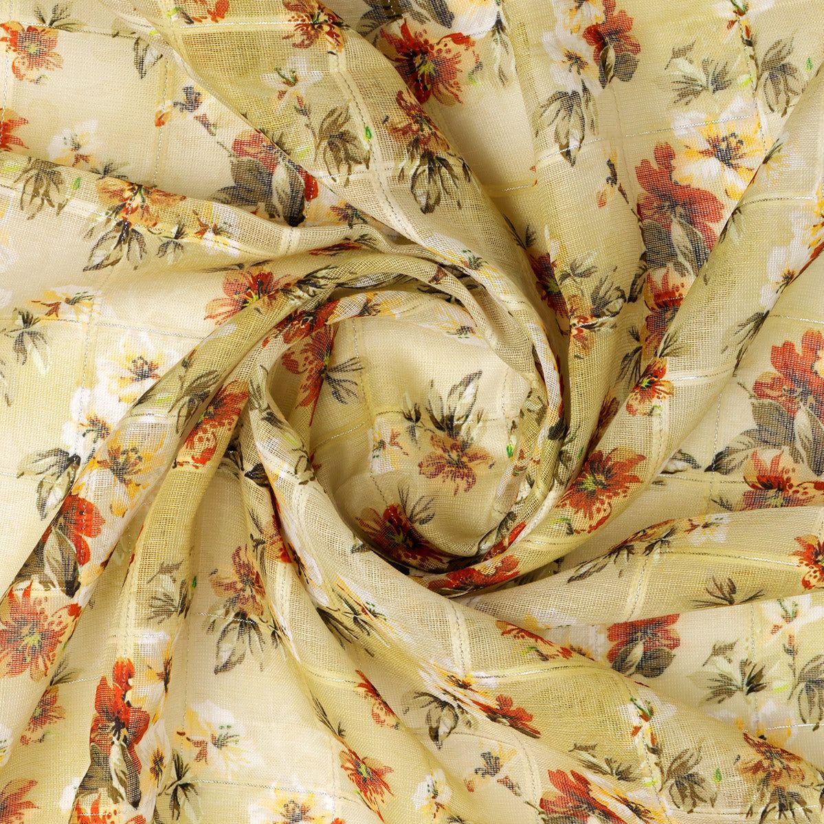 FAB VOGUE Studio Linen Look Digital Printed Polyester Fabric - Beige Floral