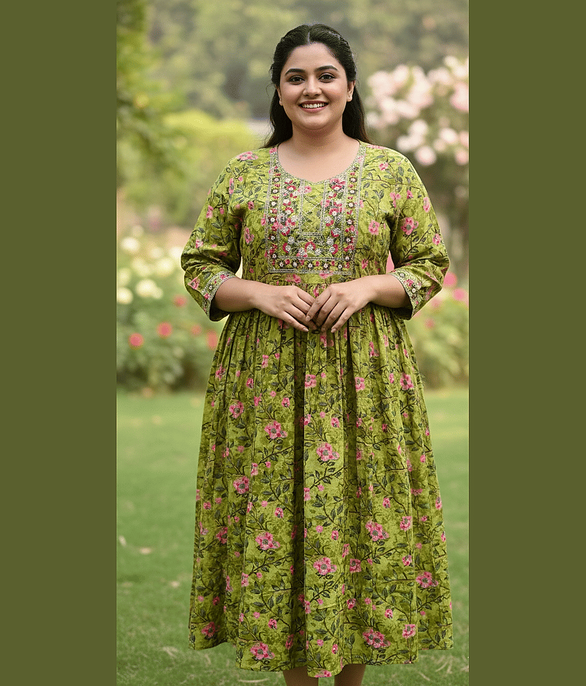 Flavia Creation Women Cotton Gown ( Green )