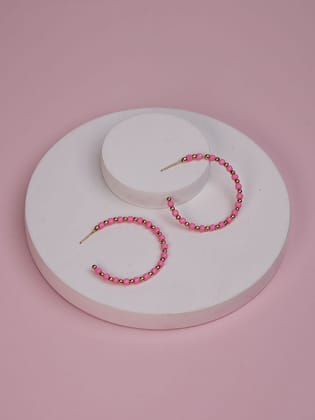 Neon Pink Beaded Hoop