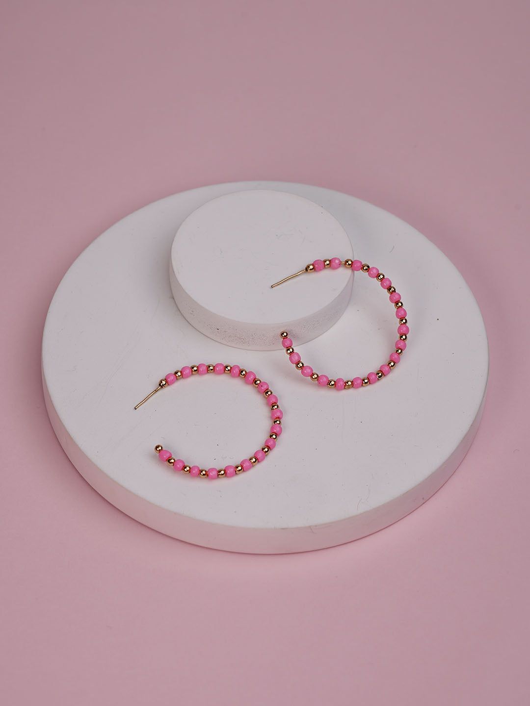 Neon Pink Beaded Hoop