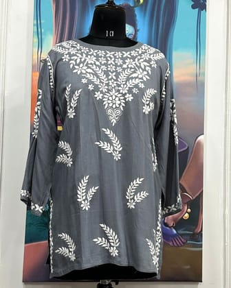 Grey chikankari short kurti
