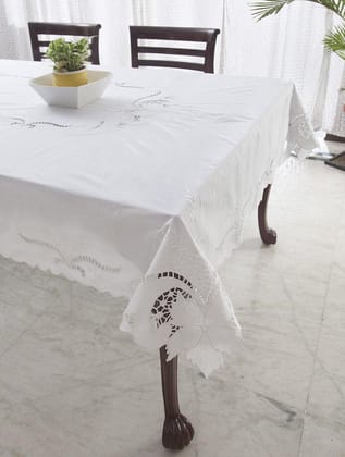 Eyaas Vintage White Cutwork & Hand-Embroidered Cotton Table Cloth  60 x 100 Inches