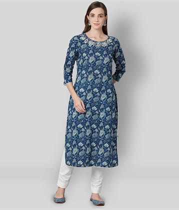 Divena - Blue Cotton Women's Straight Kurti