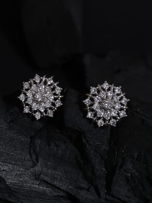 JustPeachy Silver-Plated & CZ Studded Floral Studs