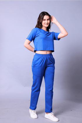 Royal Blue Women Co-Ord Set - Crop Top with Joggers