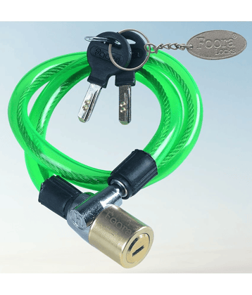 Foora Multipurpose Steel Cable Lock CL-02 Brass Coated Lock for Cycles, Bikes, Gate, Helmets and Scooters with 2 Ultra Brass Molded Keys (22 inch Approx.) Free Key Chain (Green)