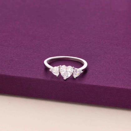 Sterling Silver Triple Heart Sparkle Ring-White Stone / Silver / 5