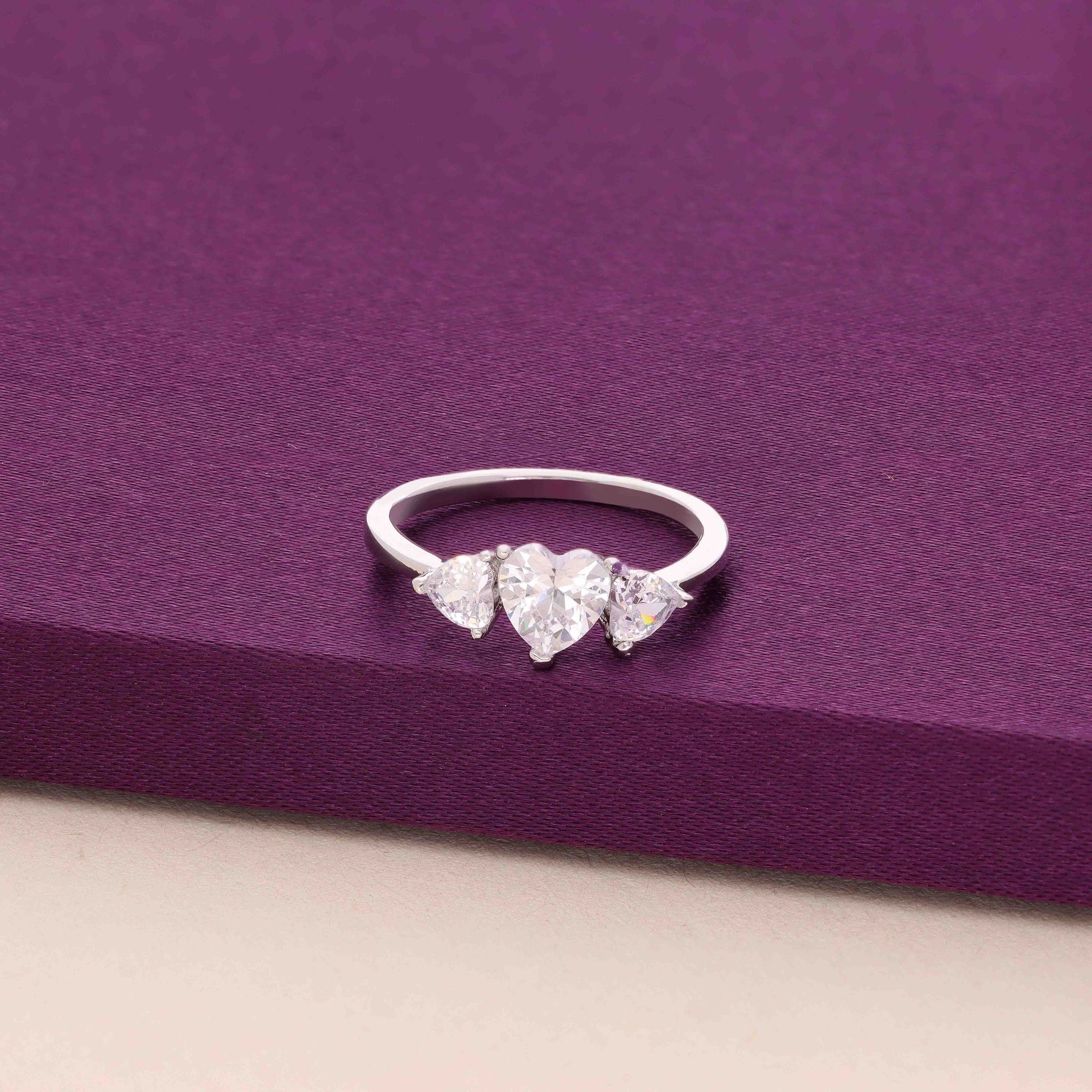 Sterling Silver Triple Heart Sparkle Ring-White Stone / Silver / 5