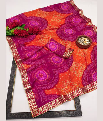 Kanooda Prints Georgette Printed Saree With Unstitched Blouse Piece ( Pink )