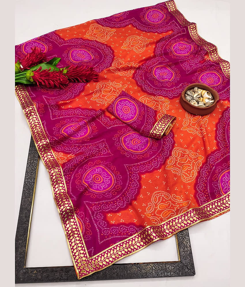 Kanooda Prints Georgette Printed Saree With Unstitched Blouse Piece ( Pink )