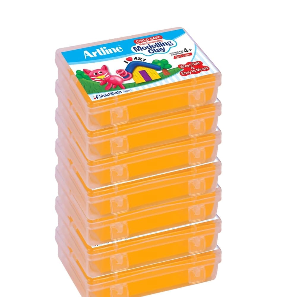 Artline Modelling Clay 150GM (7 Plastic Container Singles) Orange Colour X 7 | Soft & Easy to Bend or Shape, for Young Hands