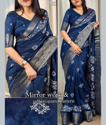 Bhuwal Fashion Cotton Silk Printed Kanjeevaram Sarees With Unstitched Blouse Piece ( Sky Blue )