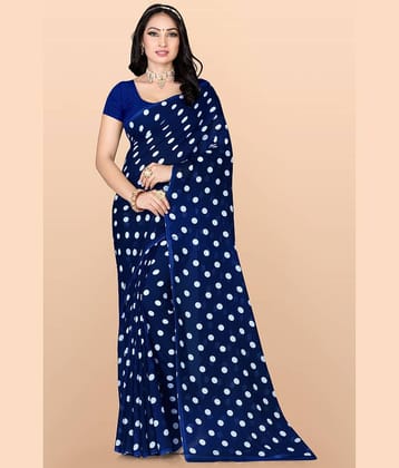 LEELAVATI Georgette Printed Saree With Unstitched Blouse Piece ( Blue )