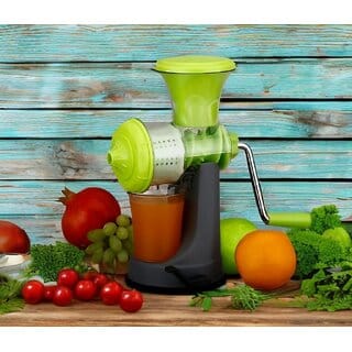 Manual Fruit Juicer with Hand Crank, Green, Citrus and Berry Press