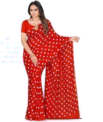 LEELAVATI Georgette Printed Saree With Unstitched Blouse Piece ( Red )