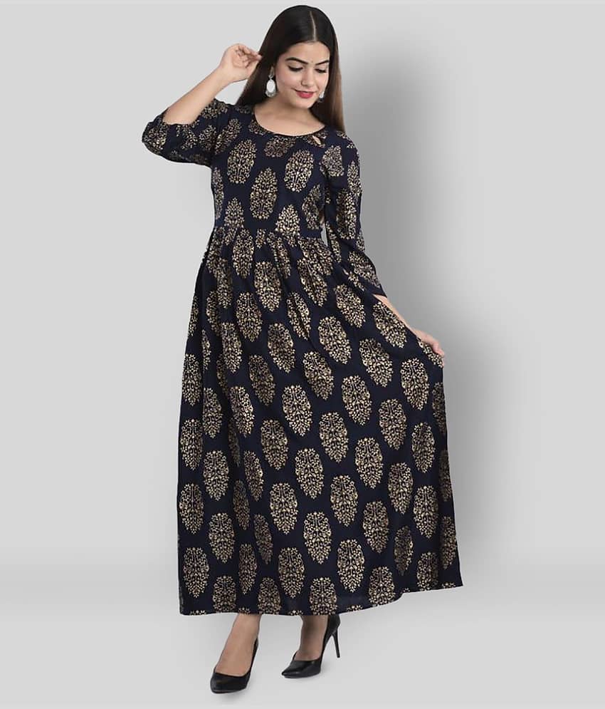 The Style Story - Navy Rayon Women's Flared Kurti