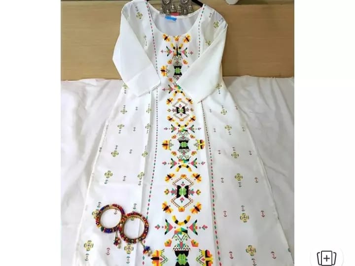 Elegant White Cotton Kurti with Vibrant Multicolor Embroidery