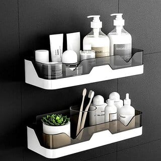 Pack of 1 Self-Adhesive Plastic Bathroom Rack, Bathroom Shelf Organizer, Wall Mounted Shelf, Bathroom Hardware and Acce Pack of 1 Self-Adhesive Plastic Bathroom Rack, Bathroom Shelf Organizer, Wall Mounted Shelf, Bathroom Hardware and Acce