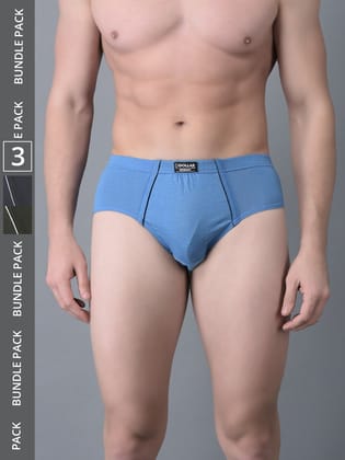 Men's Assorted Pack of 3 Combed Cotton Solid Brief With Anti-Microbial Odour Control Men's Assorted Pack of 3 Combed Cotton Solid Brief With Anti-Microbial Odour Control