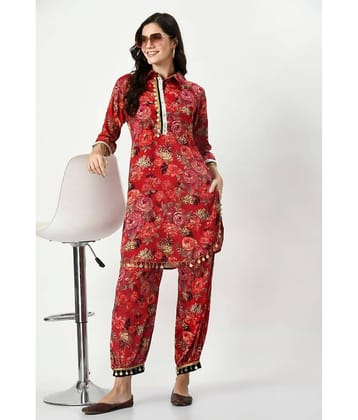 MAURYA Women Printed Shirt With Palazzos Co-Ord Set ( Red )