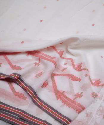 White handwoven bengal cotton border design jamdani fabric