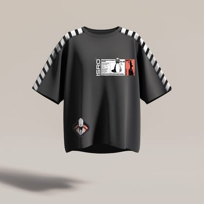 ISRO Grey Tee with Striped Shoulders-S