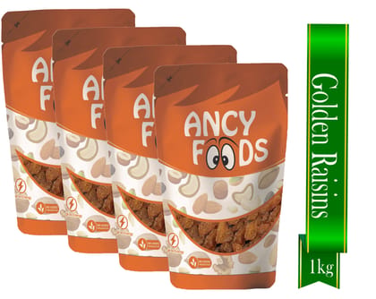 Ancy Munakka 1000 Grams (250 Grams X 4) - Golden Raisins | Abjosh Munakka | Boost Immunity & Vitality | Sweet Fruity Taste and Soft Chewy Texture | Healthy Snack for Kids and Office Workers