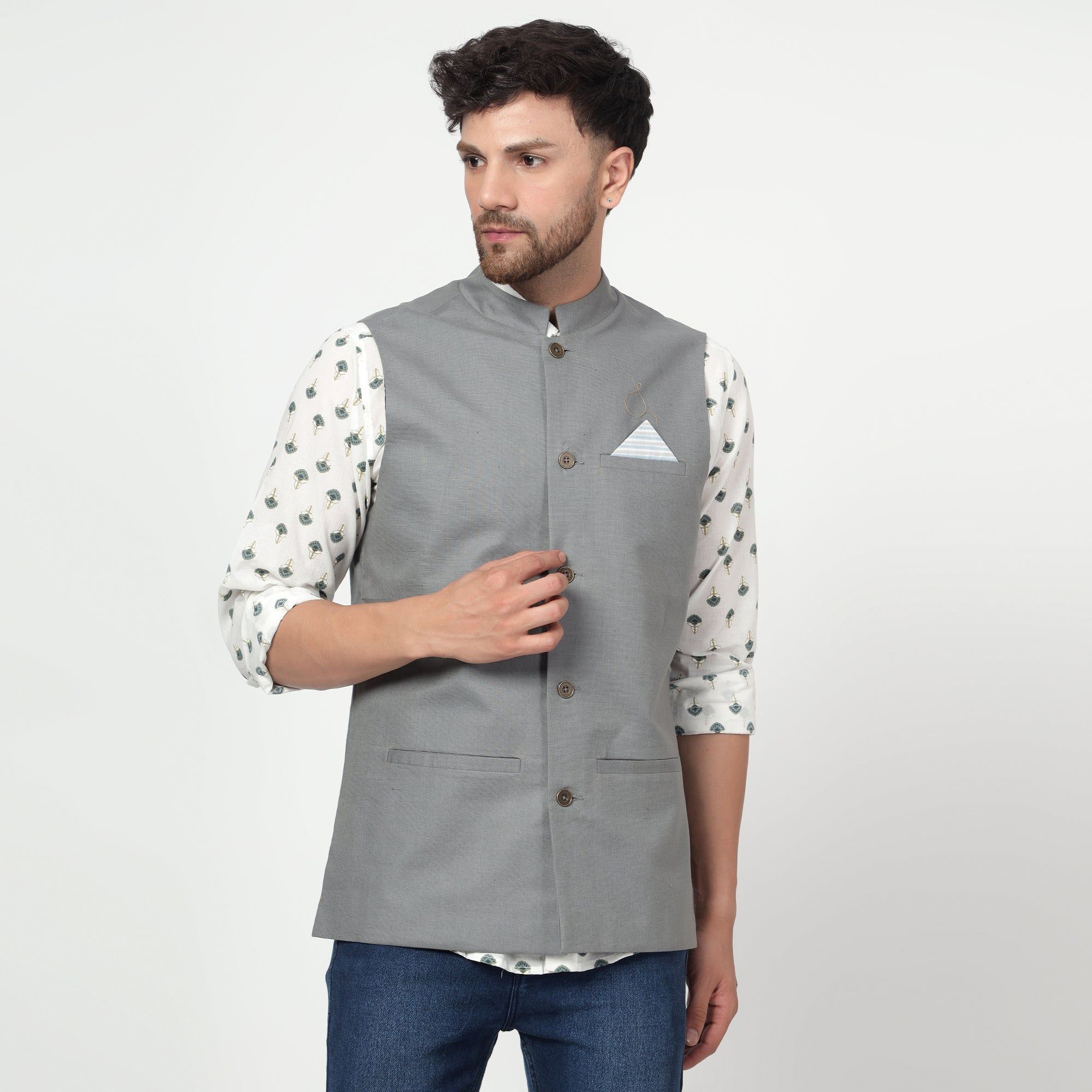 Grey cotton silk waistcoat-XS