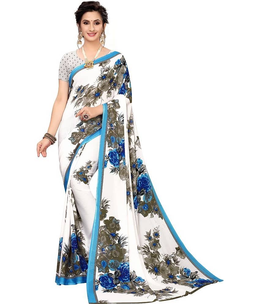 Saadhvi Art Silk Printed Saree With Stitched Blouse ( Blue )