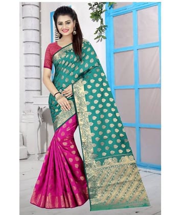 Gazal Fashions Banarasi Silk Printed Saree With Unstitched Blouse Piece ( Multicolor )