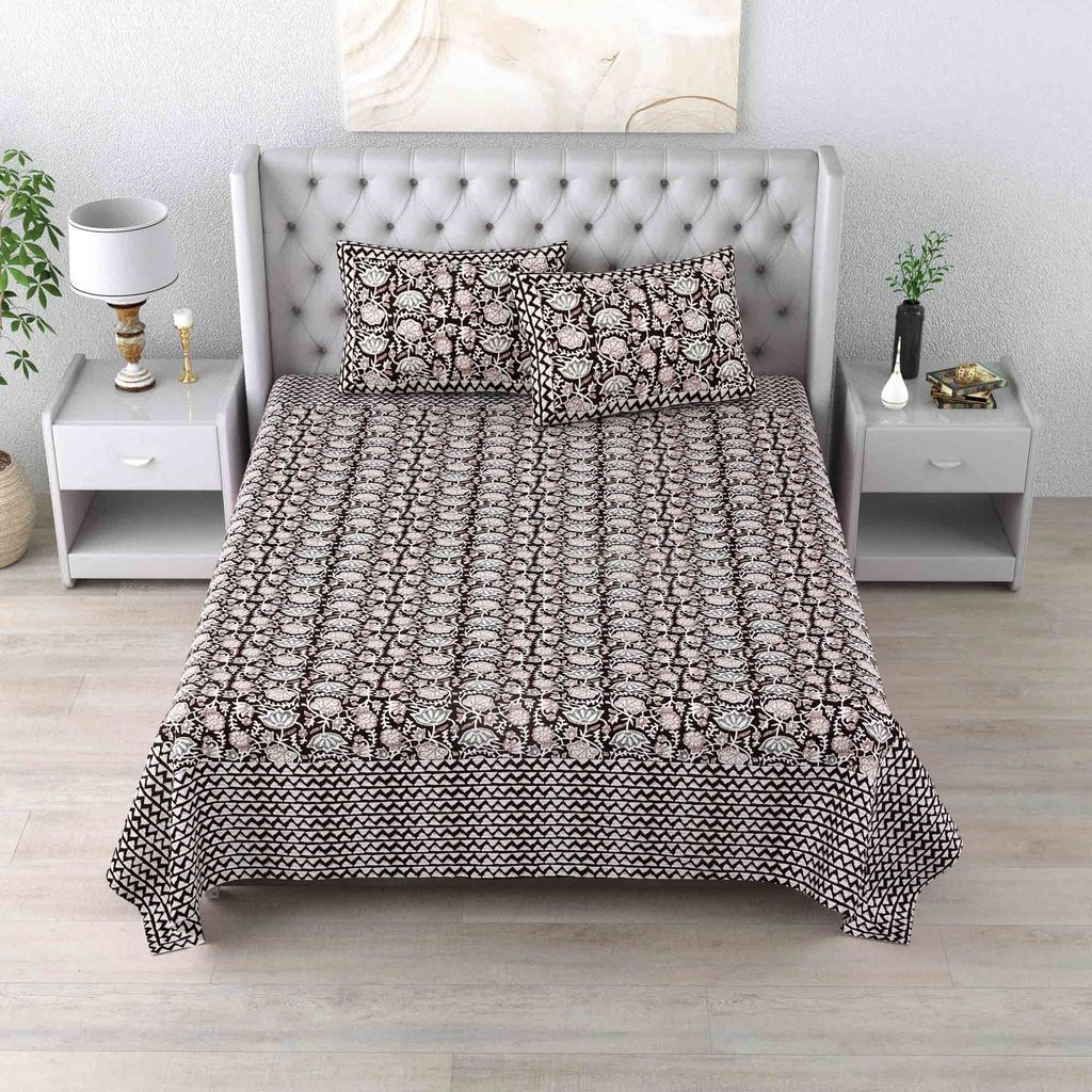 Traditional Jaipuri Pure Cotton Double Bedsheet with Sanganeri Print