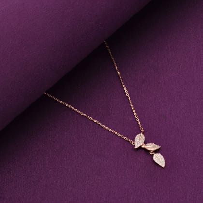 Strand Of Rose Gold Leaves Casual Silver Necklace-White Stone / Rose Gold