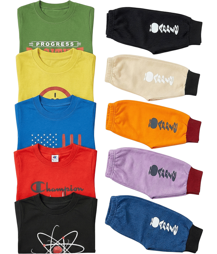 FANCY WEAR Pack of 5 Boys Cotton Blend T-Shirt & Trackpants Set ( Multicolor )